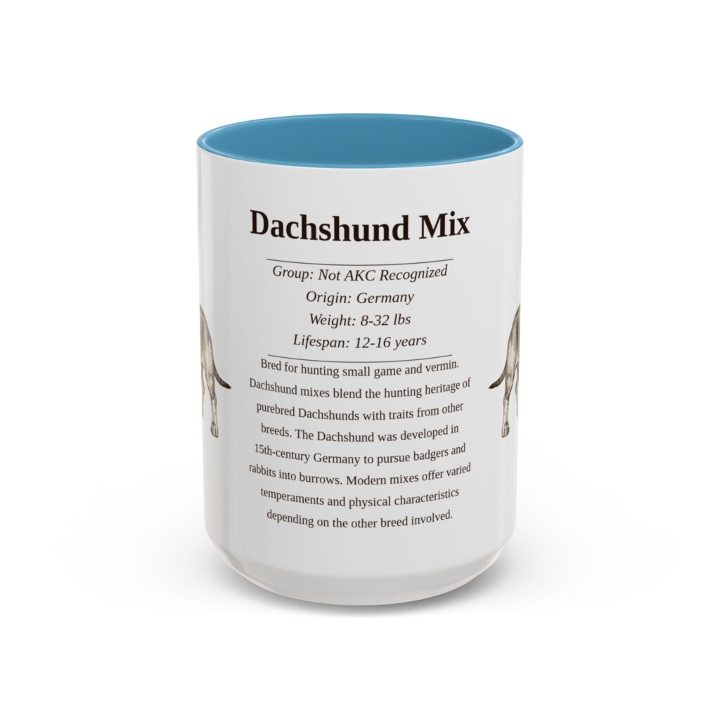 15oz Dachshund Mix Mug, Light Blue, front view