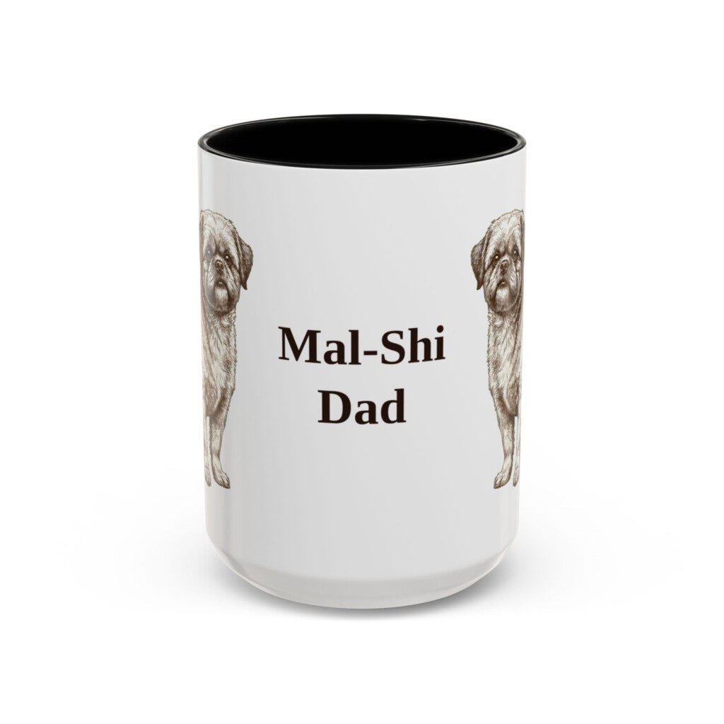 15oz Mal-Shi Dog Dad Mug, Vintage Sketch Coffee Mug, Dog Dad Gift