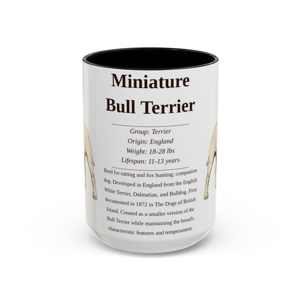 15oz Miniature Bull Terrier Mug, Illustrated Dog Breed Facts Coffee Mug, Vintage Dog Keepsake Gift