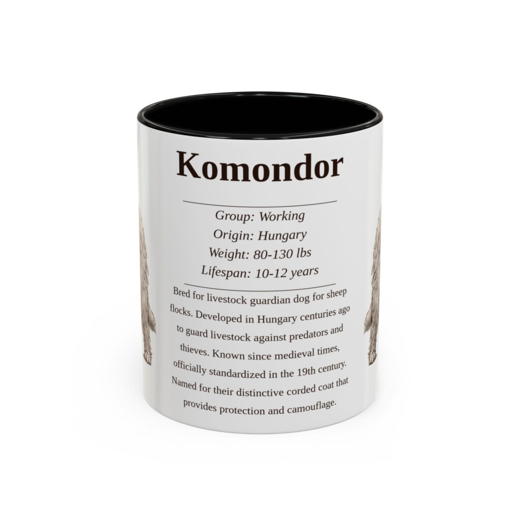 11oz Komondor Mug, Illustrated Dog Breed Facts Coffee Mug, Vintage Dog Keepsake Gift