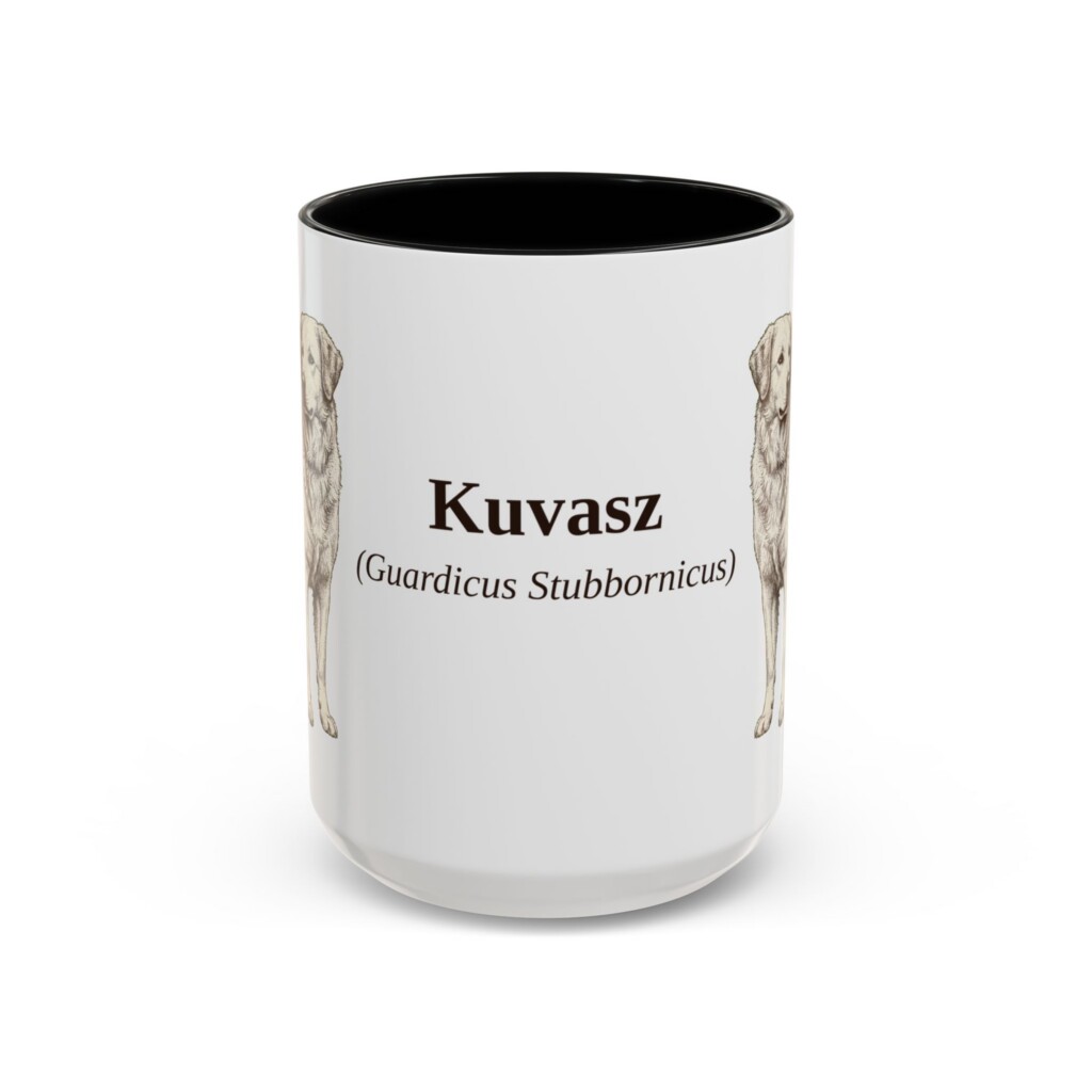 15oz Kuvasz Latin Mug, Vintage Dog Coffee Mug, Dog Lover Gift