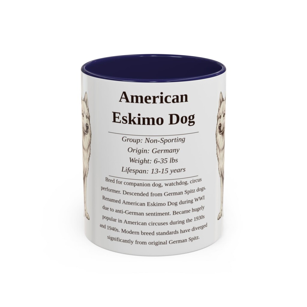11oz American Eskimo Dog Mug, Yellow, front view