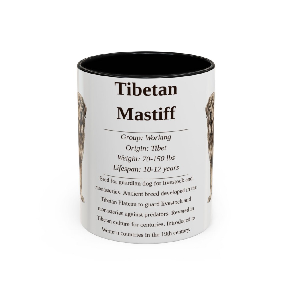 11oz Tibetan Mastiff Mug, Illustrated Dog Breed Facts Coffee Mug, Vintage Dog Keepsake Gift