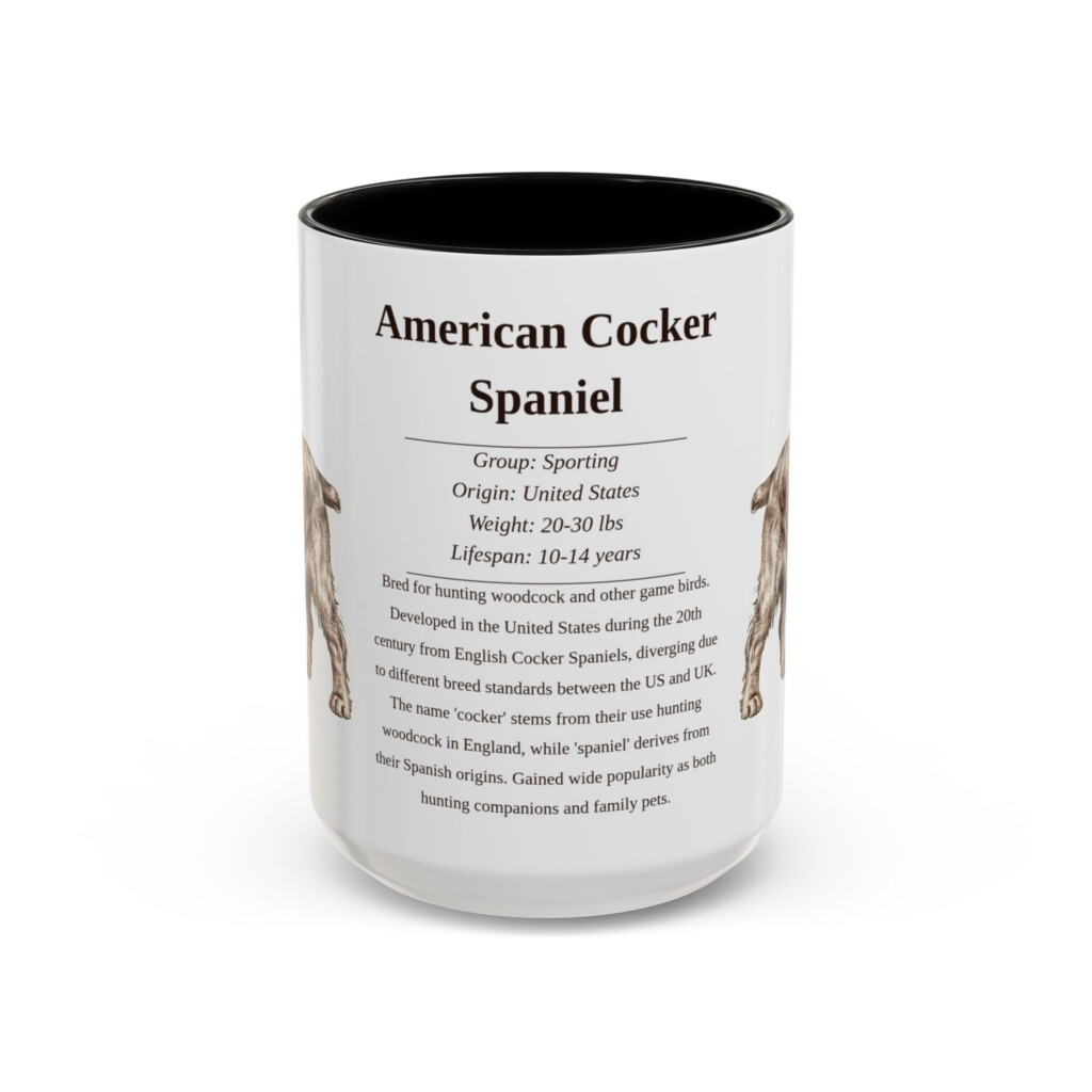 15oz American Cocker Spaniel Mug, Black, front view