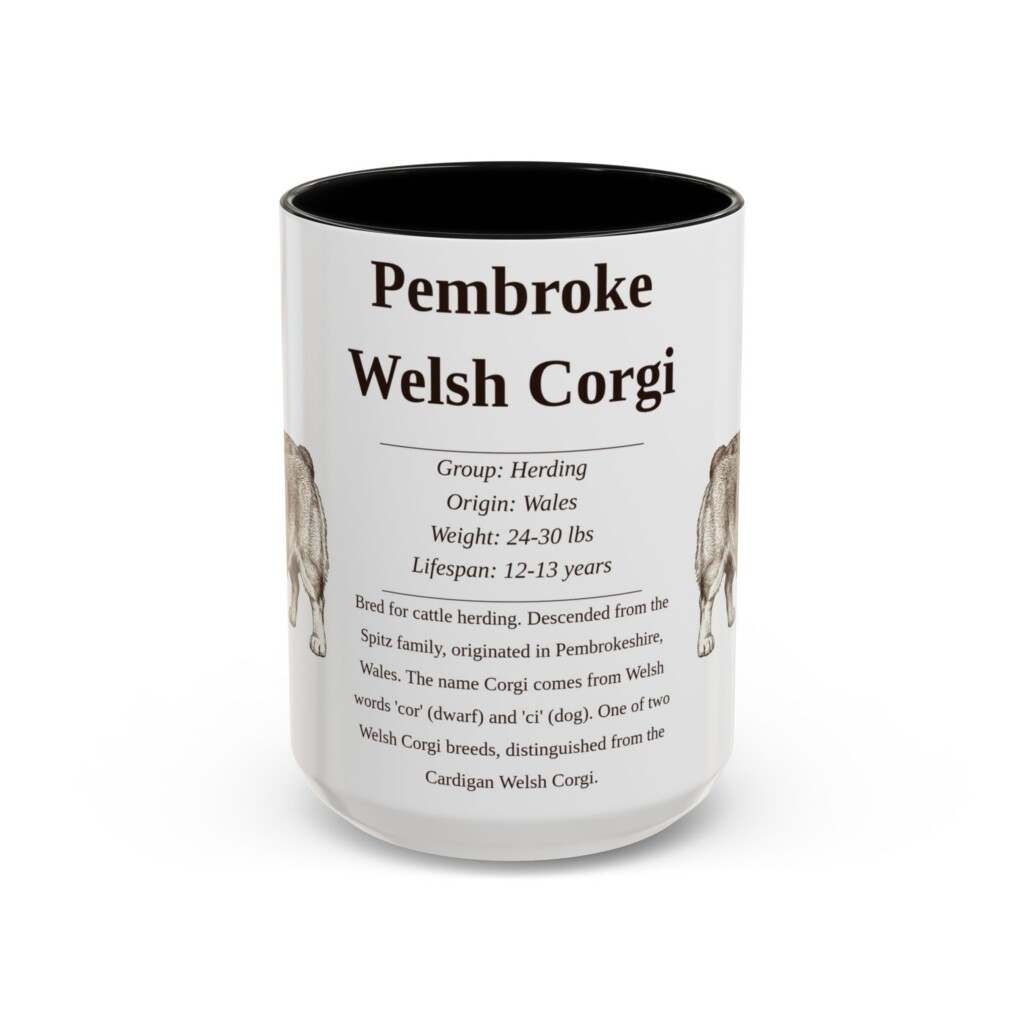 15oz Pembroke Welsh Corgi Mug, Illustrated Dog Breed Facts Coffee Mug, Vintage Dog Keepsake Gift