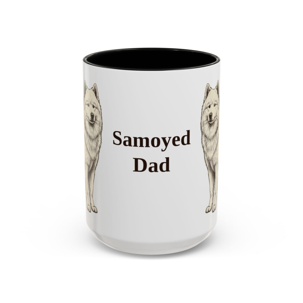 15oz Samoyed Dog Dad Mug, Vintage Sketch Coffee Mug, Dog Dad Gift