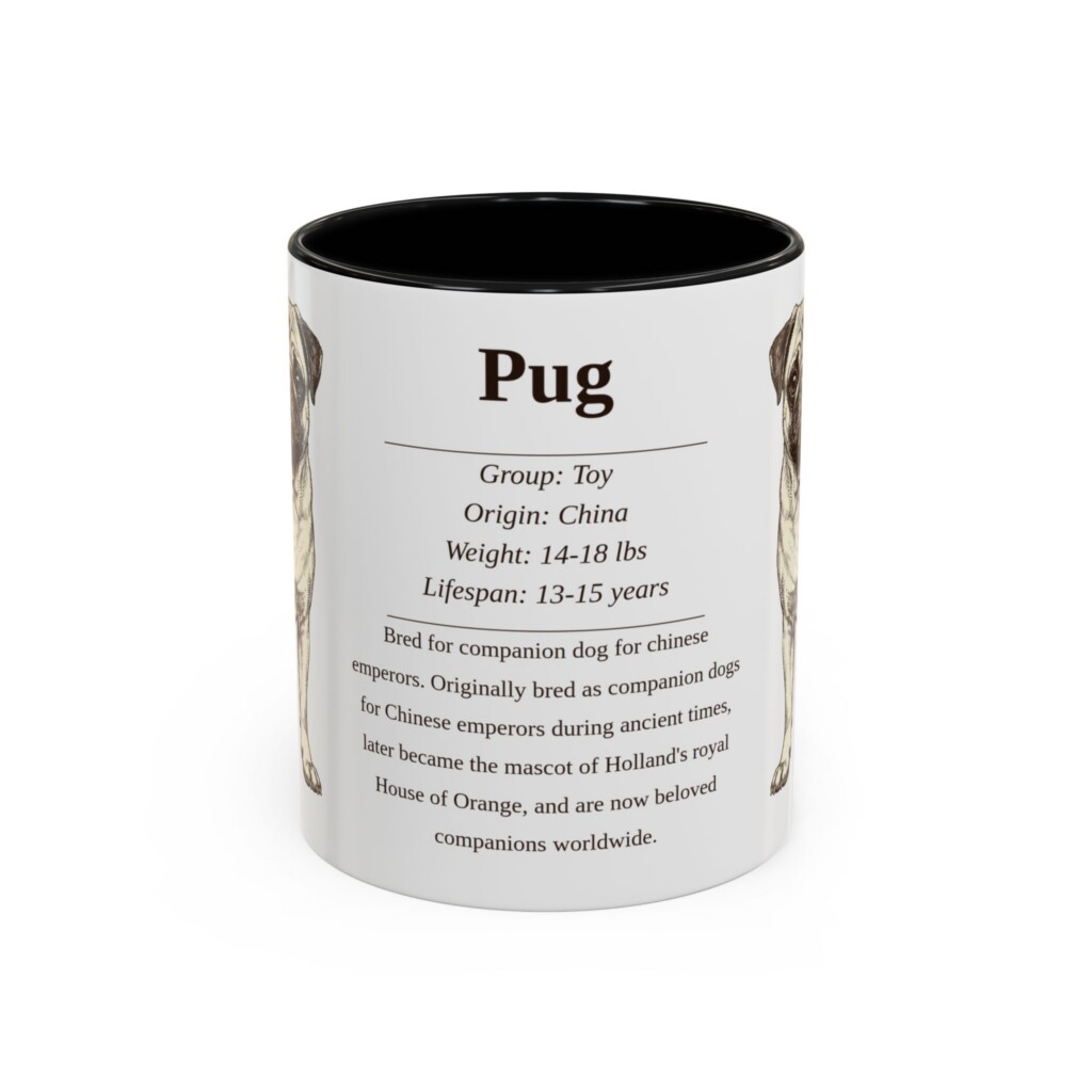 11oz Pug Mug, Illustrated Dog Breed Facts Coffee Mug, Vintage Dog Keepsake Gift