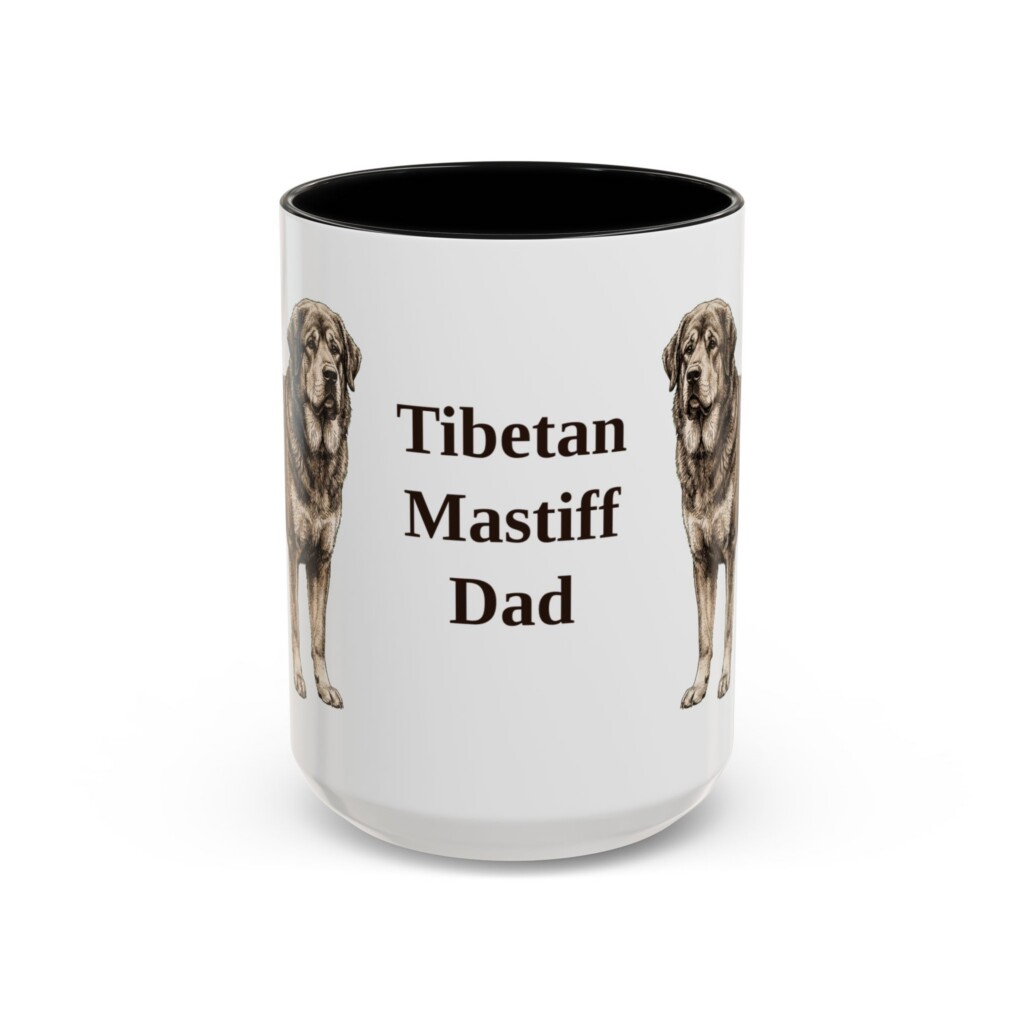 15oz Tibetan Mastiff Dog Dad Mug, Vintage Sketch Coffee Mug, Dog Dad Gift