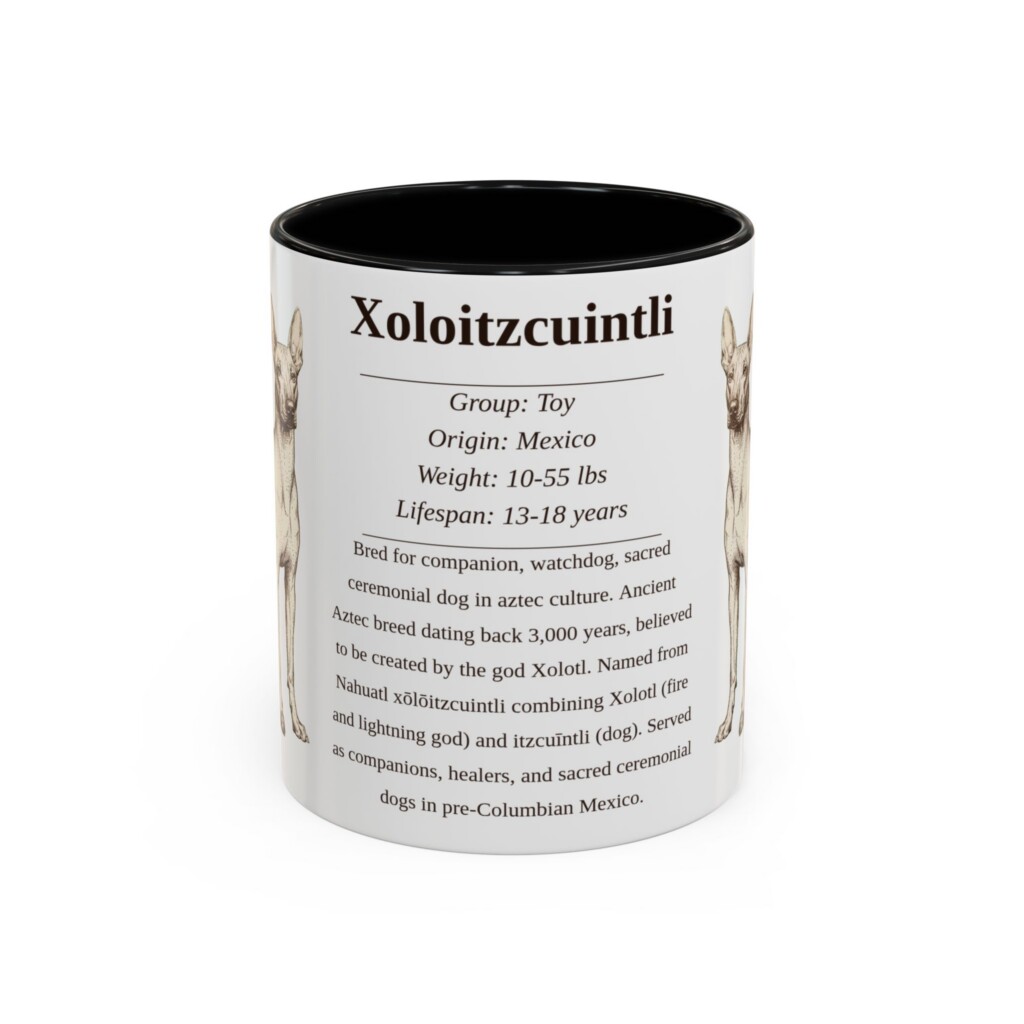 11oz Xoloitzcuintli Mug, Illustrated Dog Breed Facts Coffee Mug, Vintage Dog Keepsake Gift