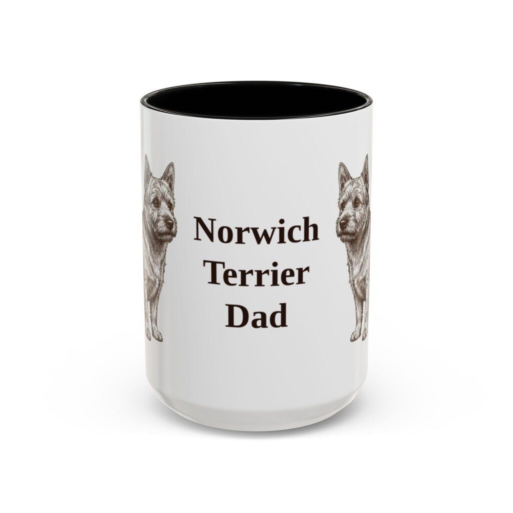 15oz Norwich Terrier Dog Dad Mug, Vintage Sketch Coffee Mug, Dog Dad Gift