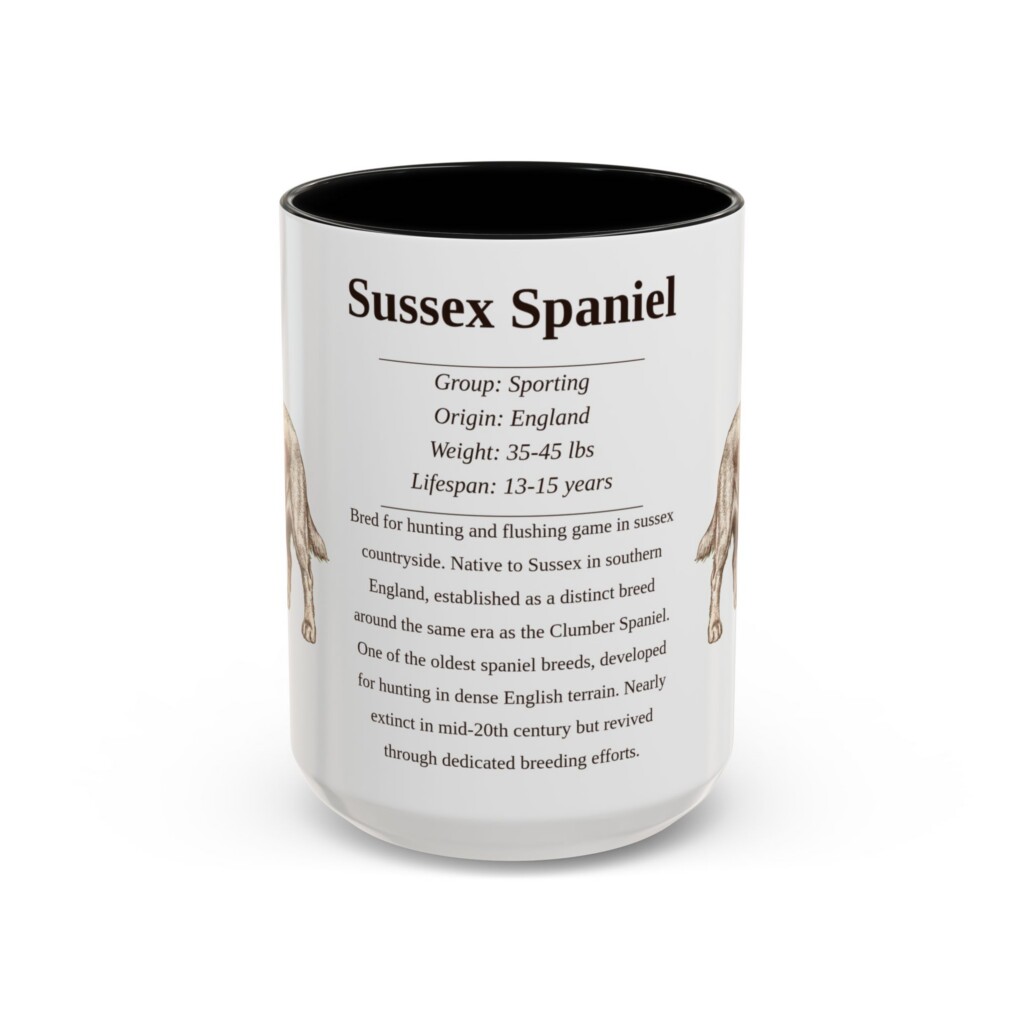 15oz Sussex Spaniel Mug, Illustrated Dog Breed Facts Coffee Mug, Vintage Dog Keepsake Gift