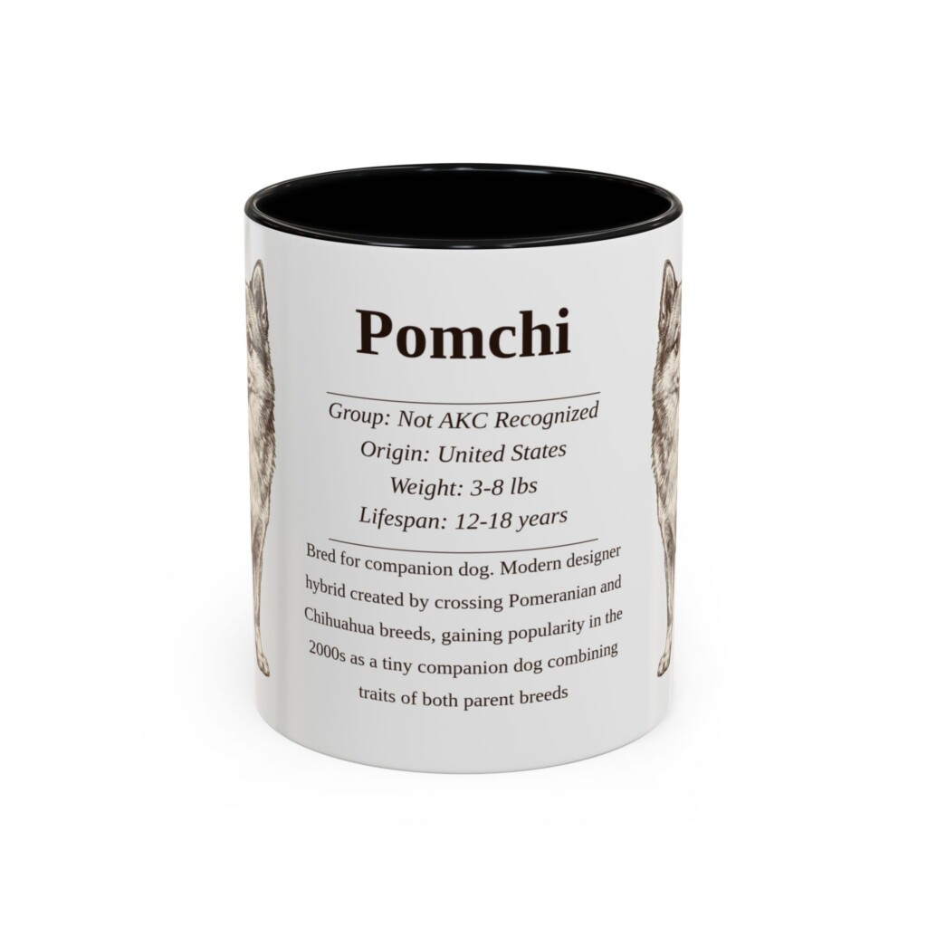 11oz Pomchi Mug, Illustrated Dog Breed Facts Coffee Mug, Vintage Dog Keepsake Gift