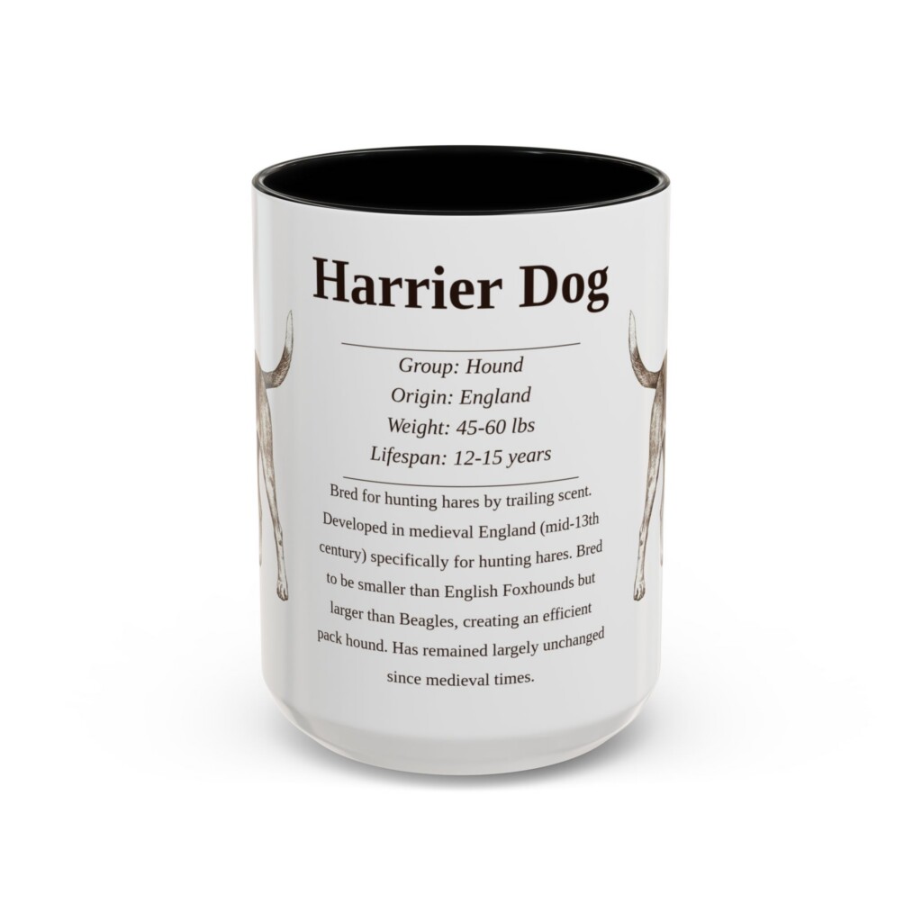 15oz Harrier Dog Mug, Illustrated Dog Breed Facts Coffee Mug, Vintage Dog Keepsake Gift