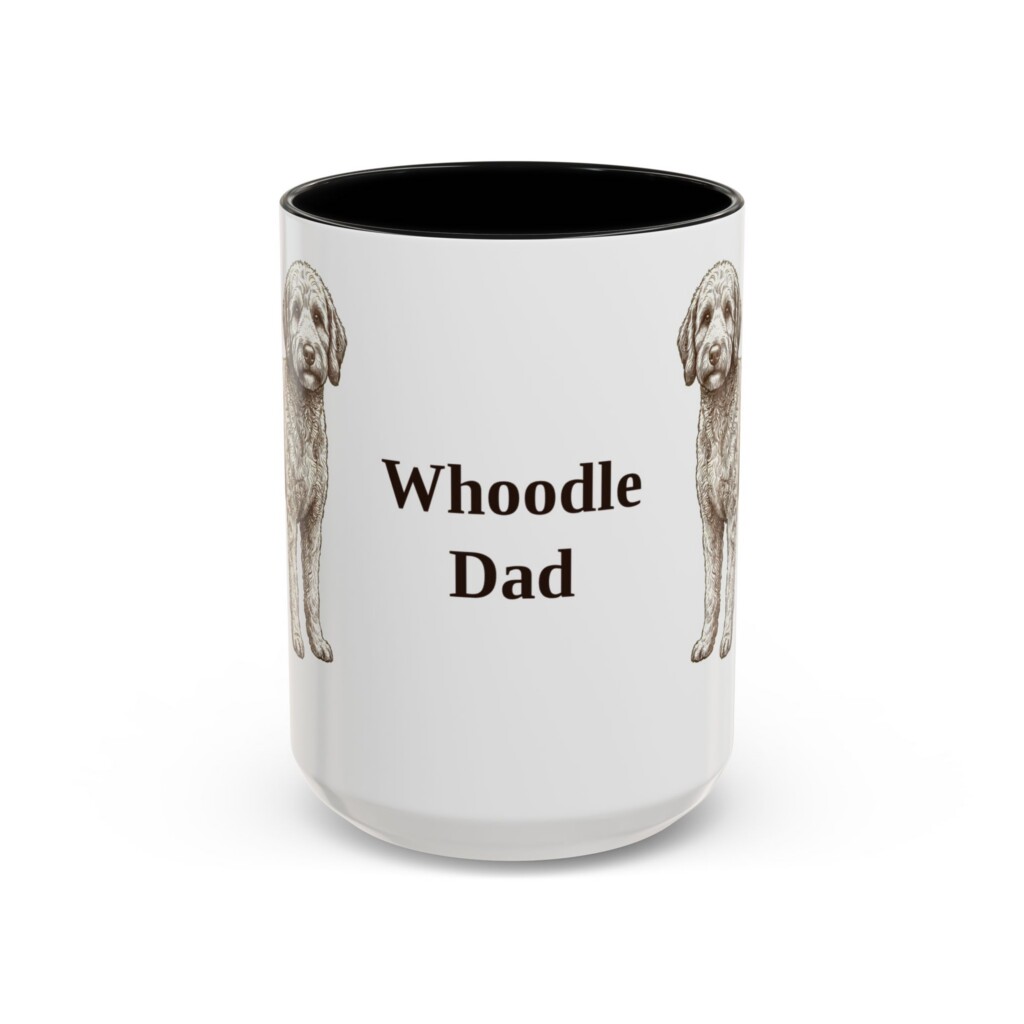 15oz Whoodle Dog Dad Mug, Vintage Sketch Coffee Mug, Dog Dad Gift