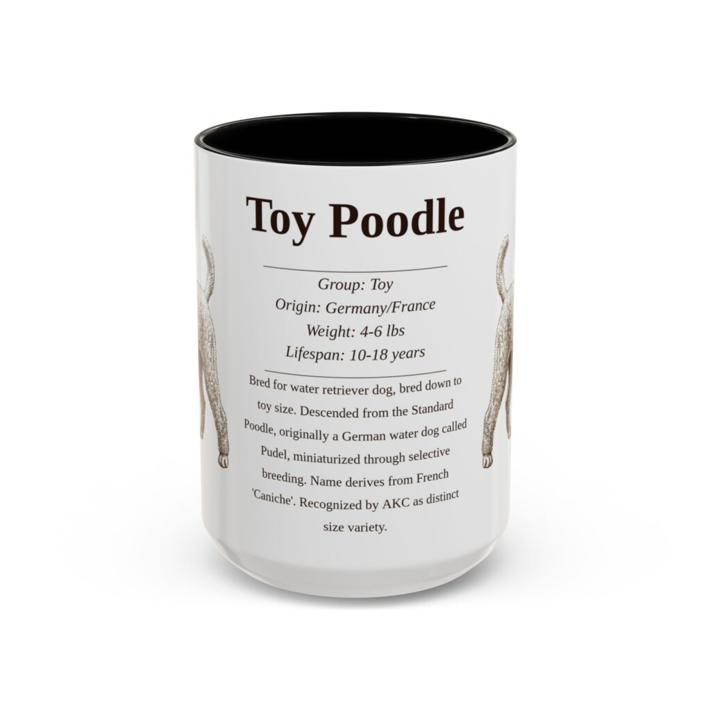 15oz Toy Poodle Mug, Illustrated Dog Breed Facts Coffee Mug, Vintage Dog Keepsake Gift