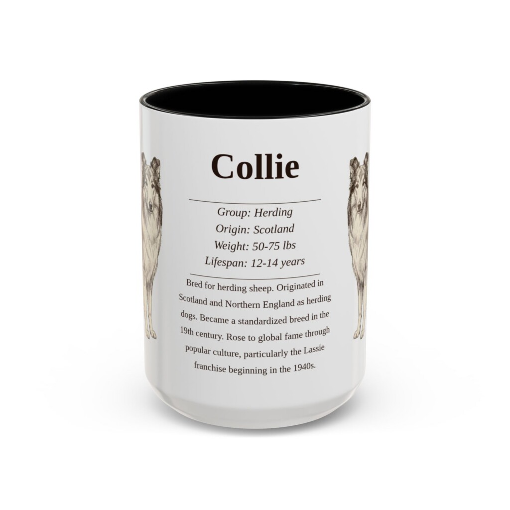15oz Collie Mug, Black, front view