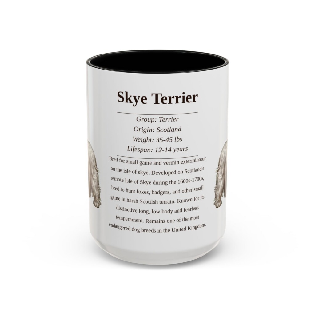15oz Skye Terrier Mug, Illustrated Dog Breed Facts Coffee Mug, Vintage Dog Keepsake Gift