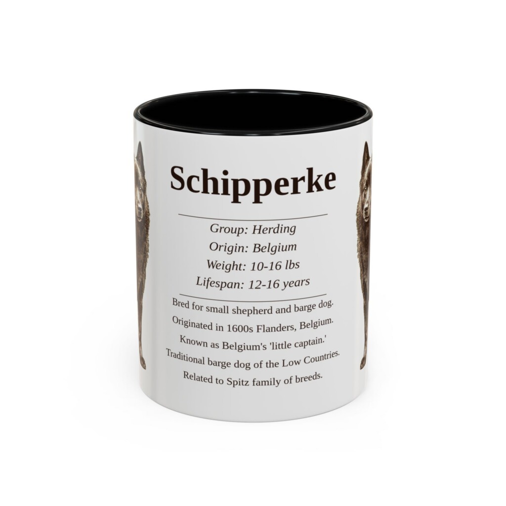 11oz Schipperke Mug, Illustrated Dog Breed Facts Coffee Mug, Vintage Dog Keepsake Gift