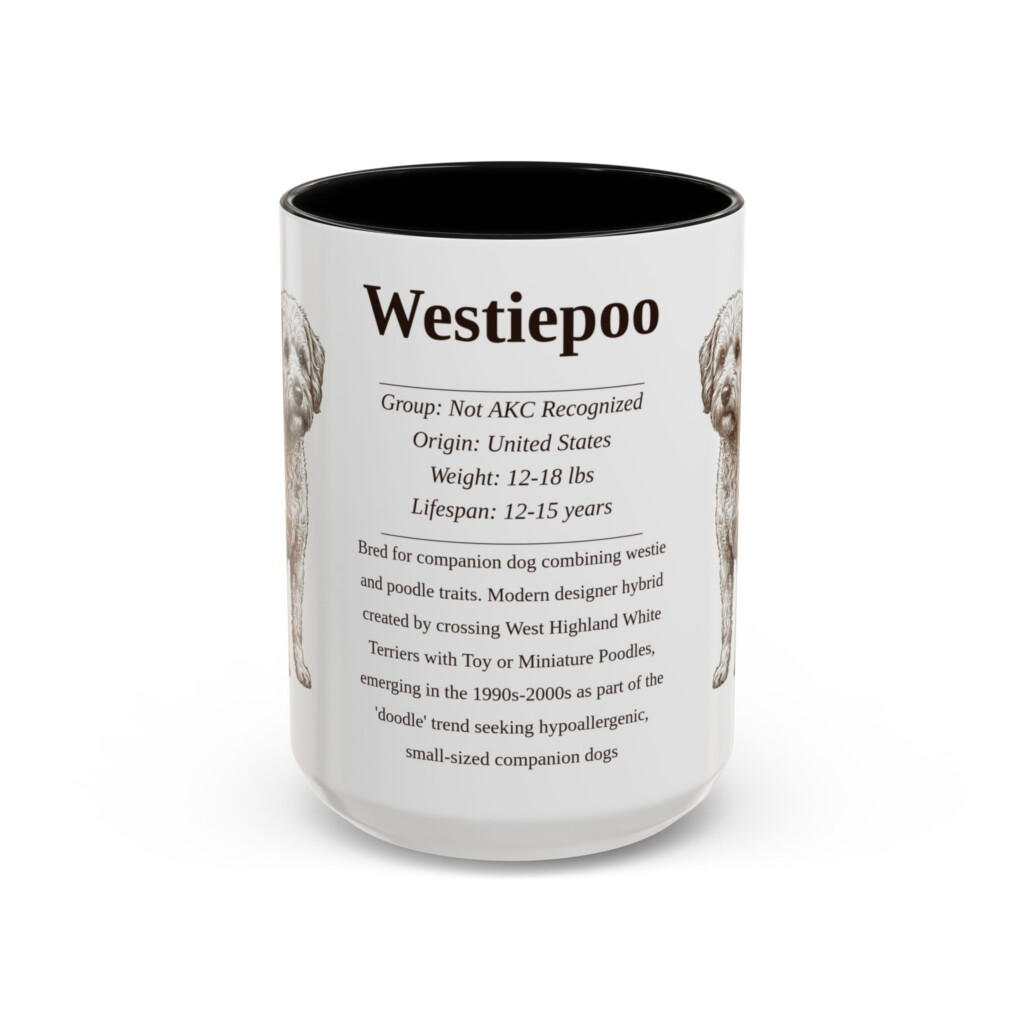 15oz Westiepoo Mug, Illustrated Dog Breed Facts Coffee Mug, Vintage Dog Keepsake Gift