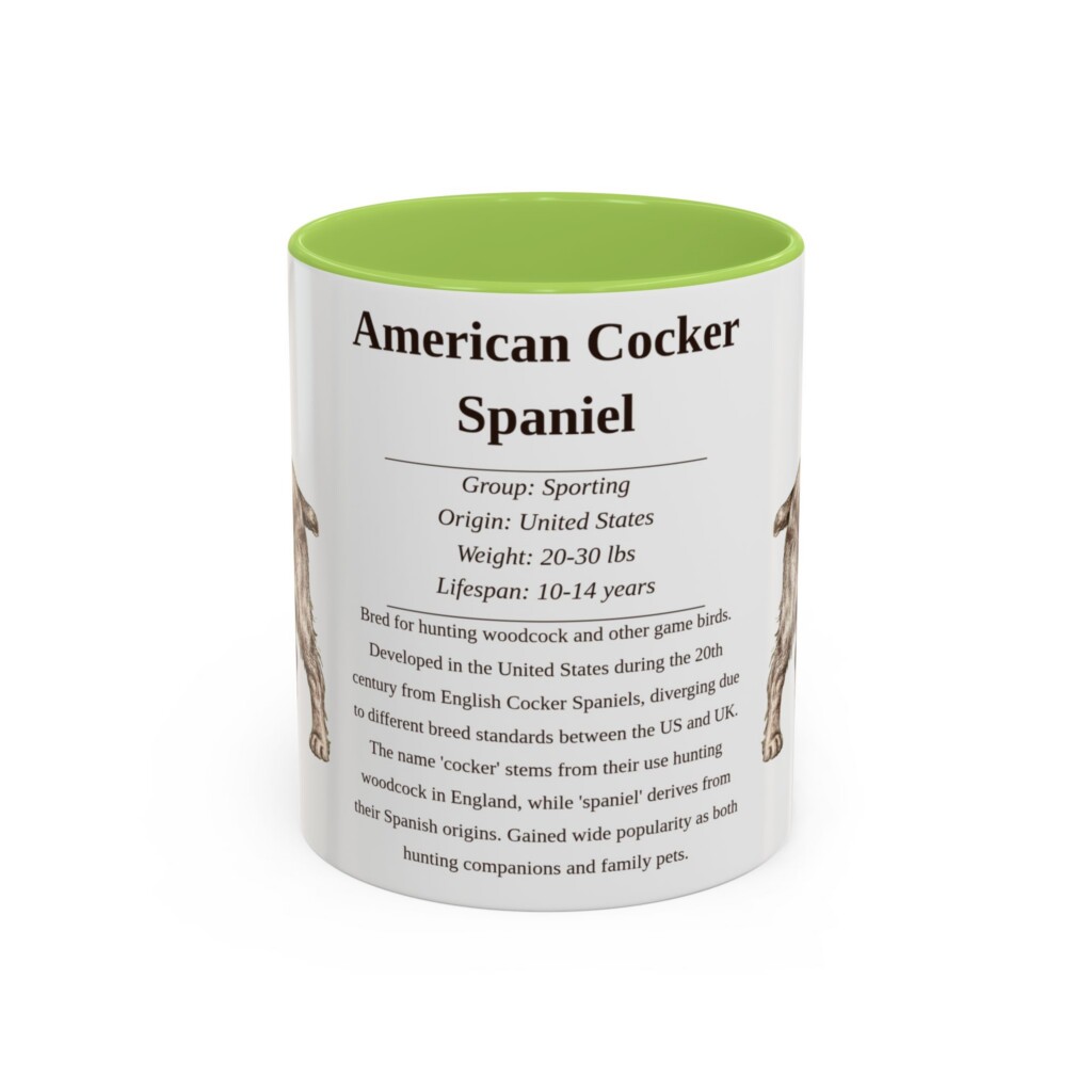 11oz American Cocker Spaniel Mug, Light Blue, front view