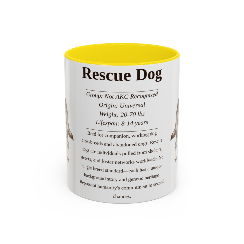 11oz Rescue Dog Mug, Illustrated Dog Breed Facts Coffee Mug, Vintage Dog Keepsake Gift