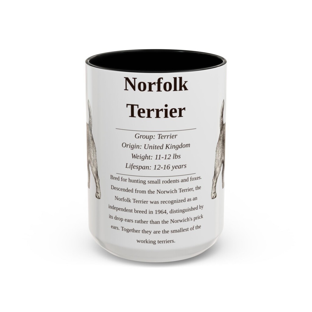 15oz Norfolk Terrier Mug, Illustrated Dog Breed Facts Coffee Mug, Vintage Dog Keepsake Gift