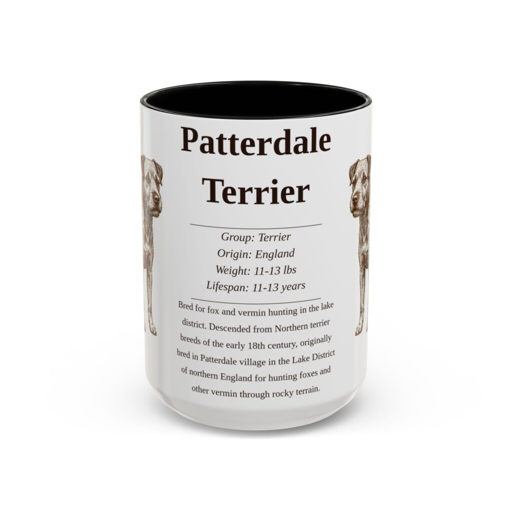 15oz Patterdale Terrier Mug, Illustrated Dog Breed Facts Coffee Mug, Vintage Dog Keepsake Gift