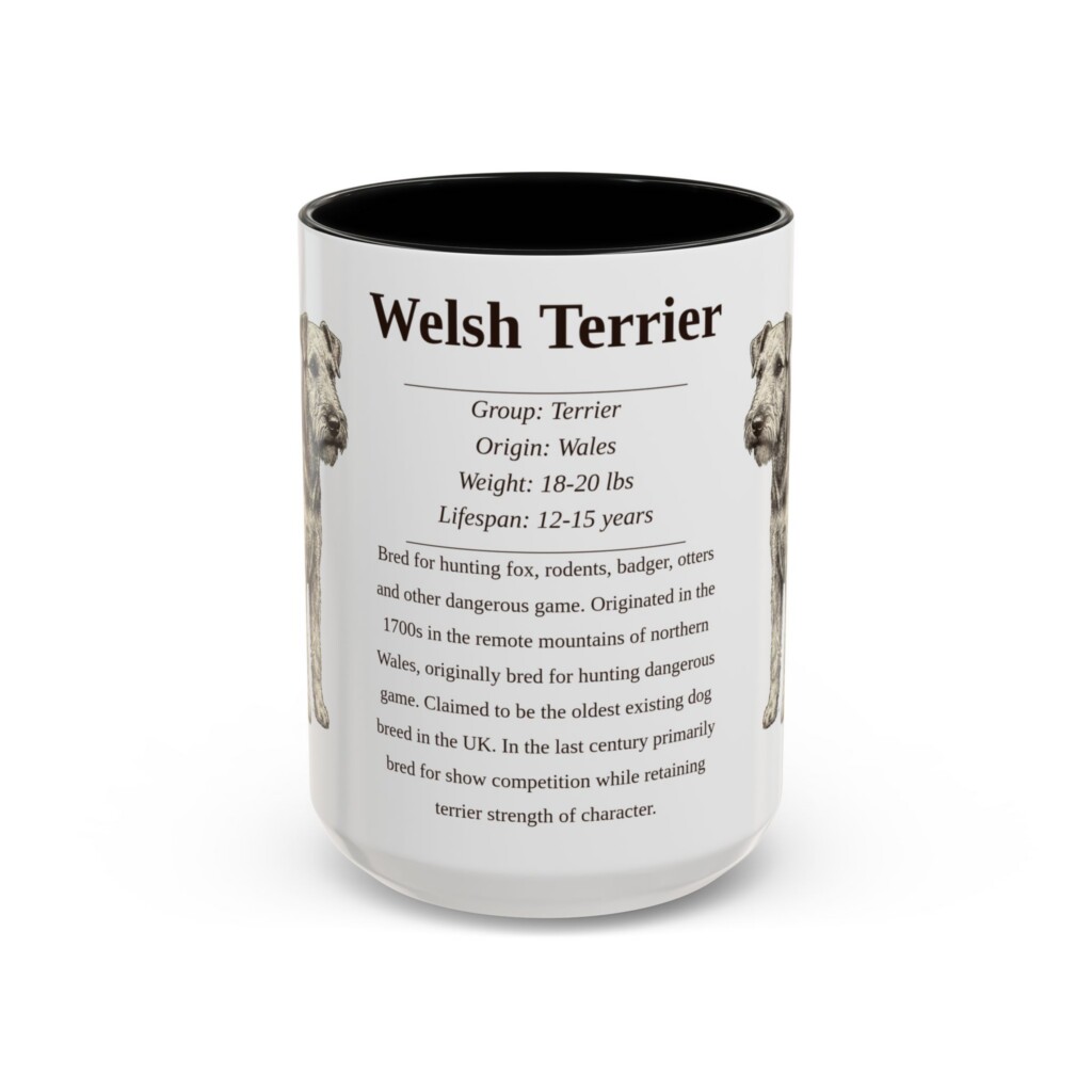 15oz Welsh Terrier Mug, Illustrated Dog Breed Facts Coffee Mug, Vintage Dog Keepsake Gift