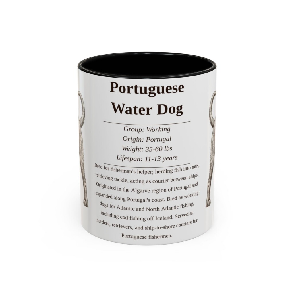 11oz Portuguese Water Dog Mug, Illustrated Dog Breed Facts Coffee Mug, Vintage Dog Keepsake Gift