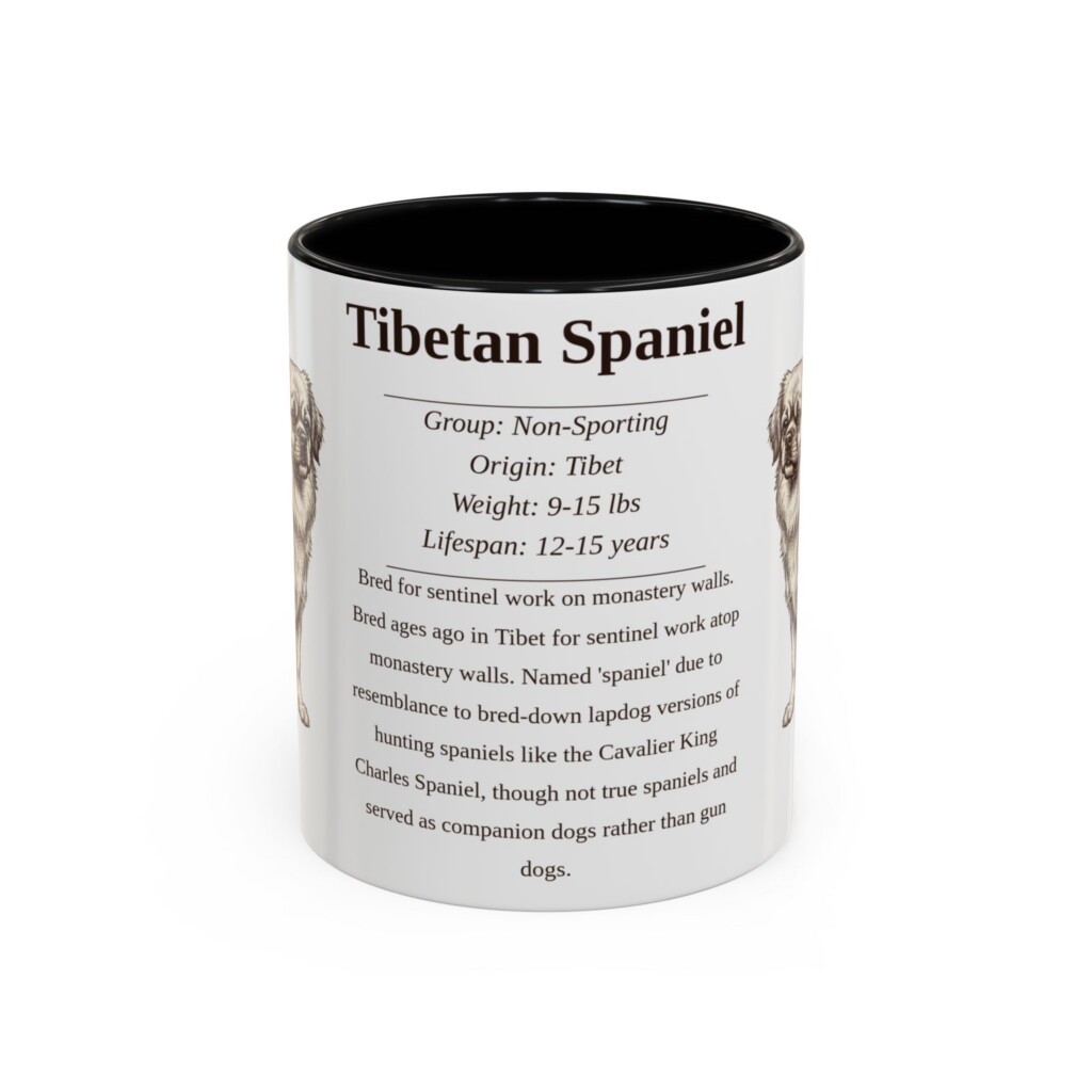 11oz Tibetan Spaniel Mug, Illustrated Dog Breed Facts Coffee Mug, Vintage Dog Keepsake Gift