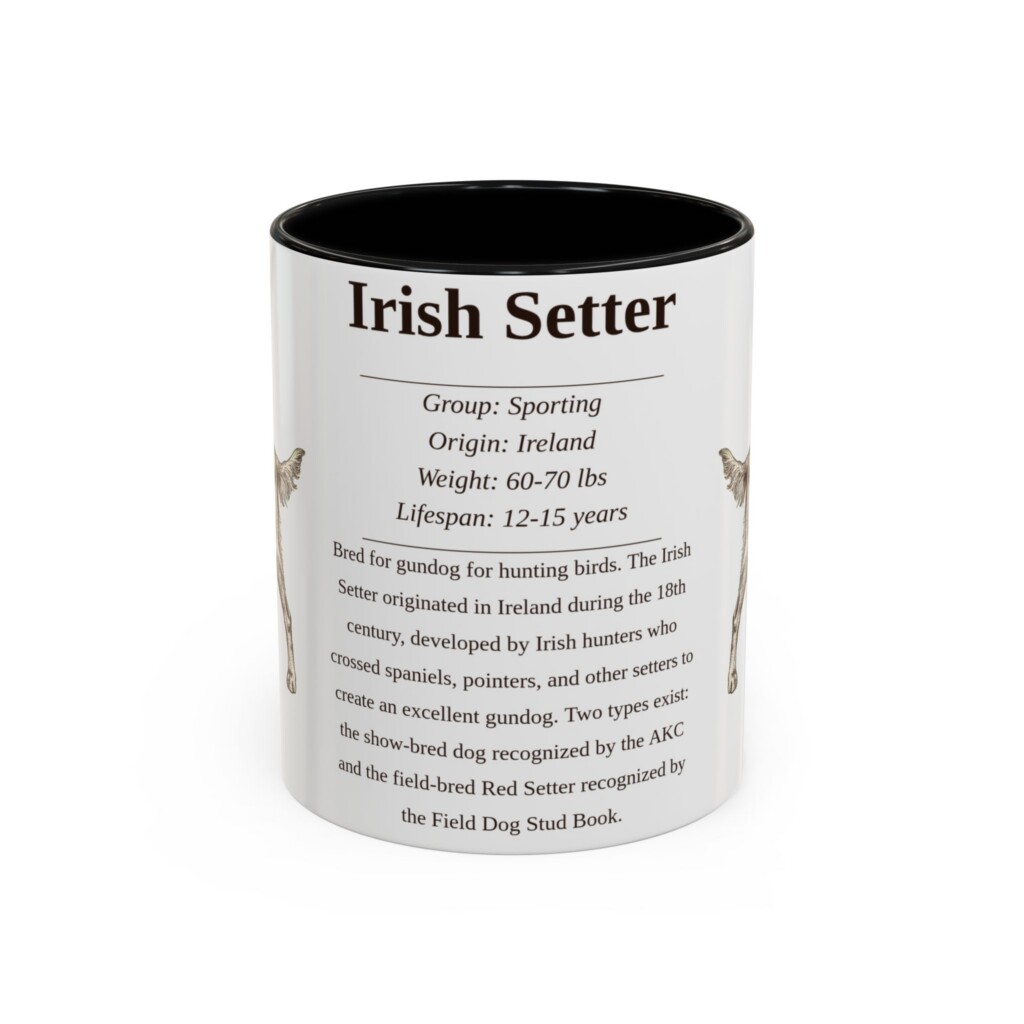 11oz Irish Setter Mug, Illustrated Dog Breed Facts Coffee Mug, Vintage Dog Keepsake Gift