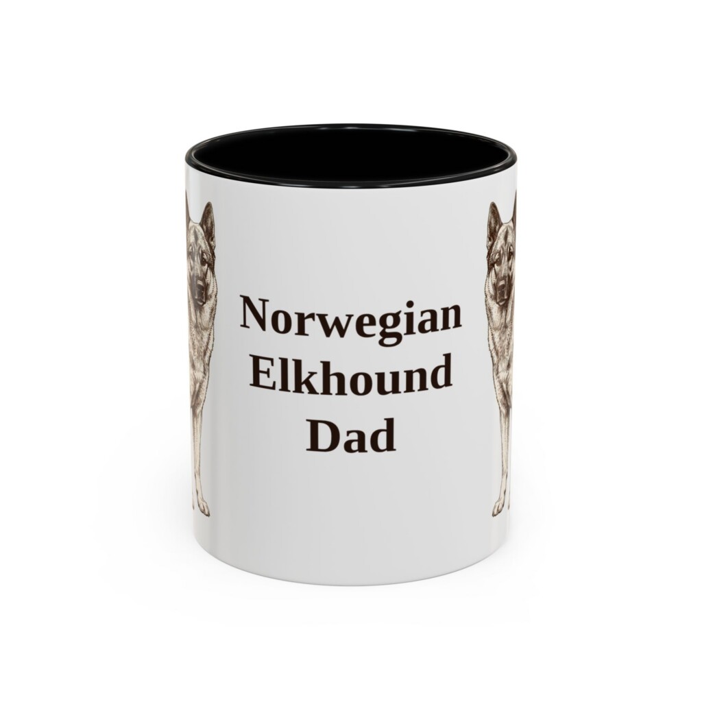 11oz Norwegian Elkhound Dog Dad Mug, Vintage Sketch Coffee Mug, Dog Dad Gift
