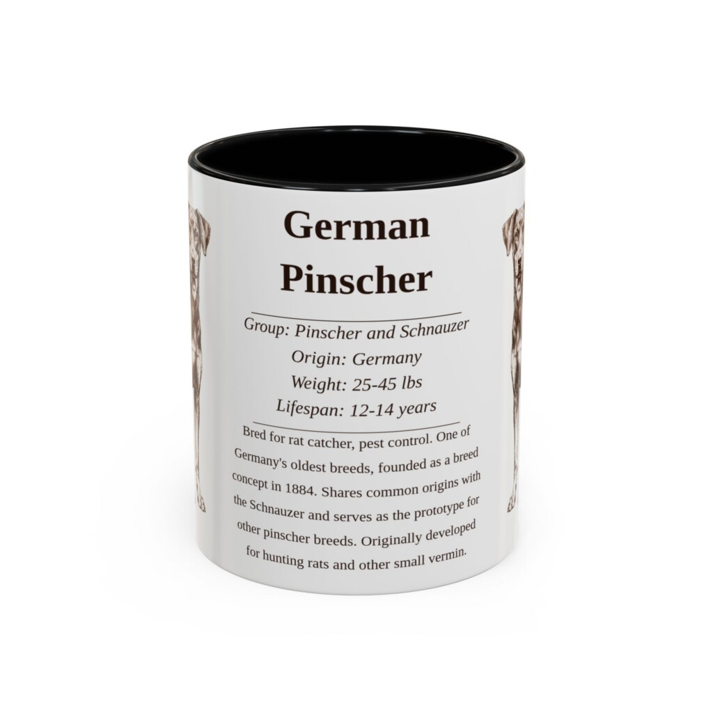 11oz German Pinscher Mug, Illustrated Dog Breed Facts Coffee Mug, Vintage Dog Keepsake Gift