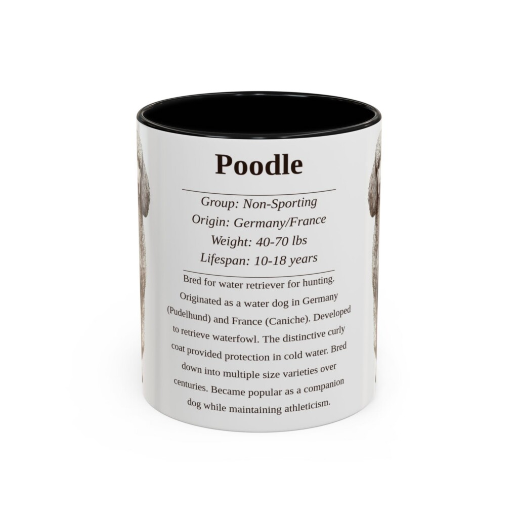 11oz Poodle Mug, Illustrated Dog Breed Facts Coffee Mug, Vintage Dog Keepsake Gift