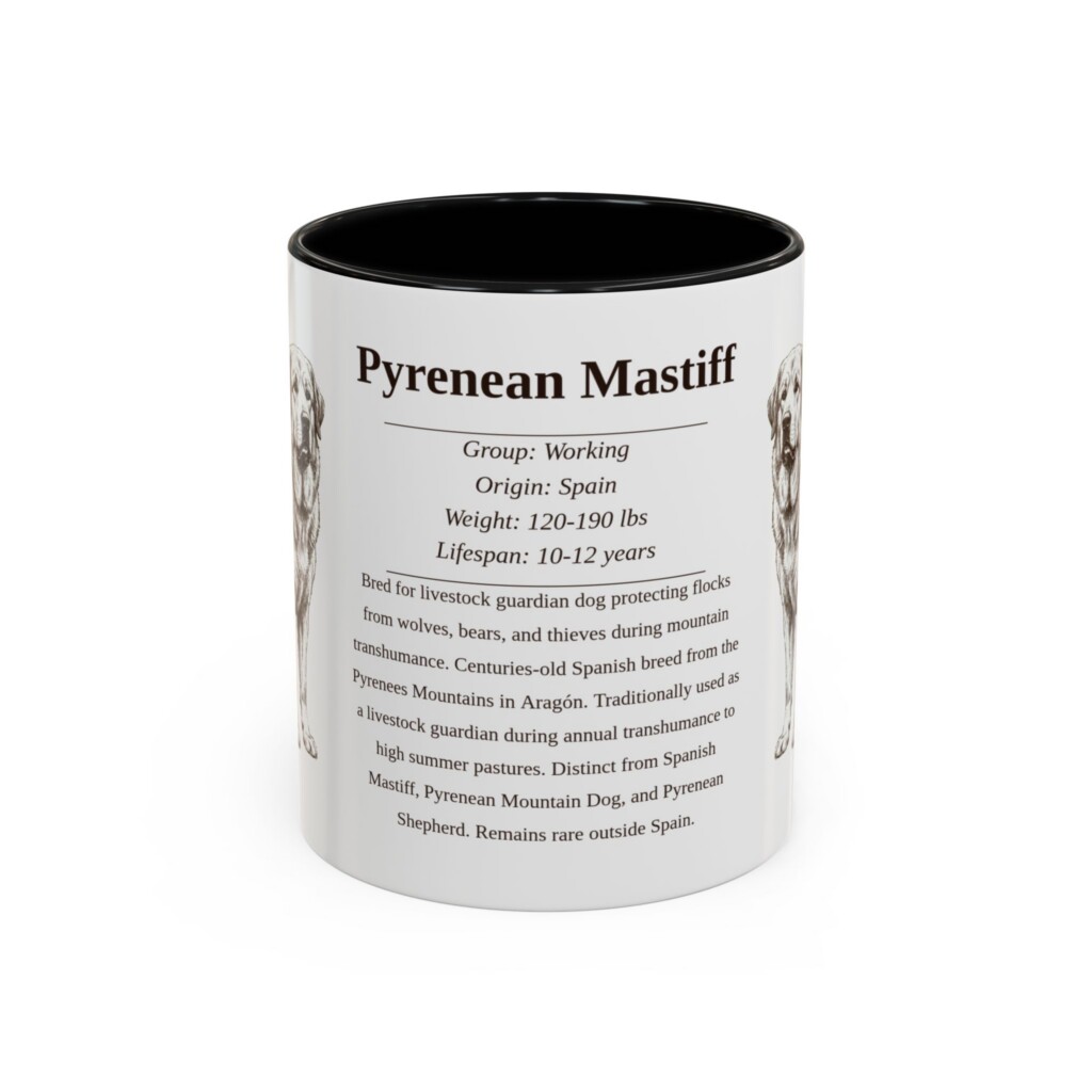 11oz Pyrenean Mastiff Mug, Illustrated Dog Breed Facts Coffee Mug, Vintage Dog Keepsake Gift
