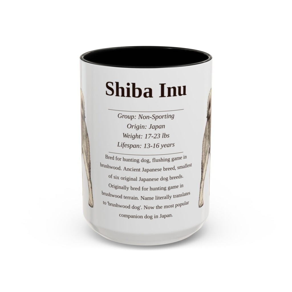 15oz Shiba Inu Mug, Illustrated Dog Breed Facts Coffee Mug, Vintage Dog Keepsake Gift