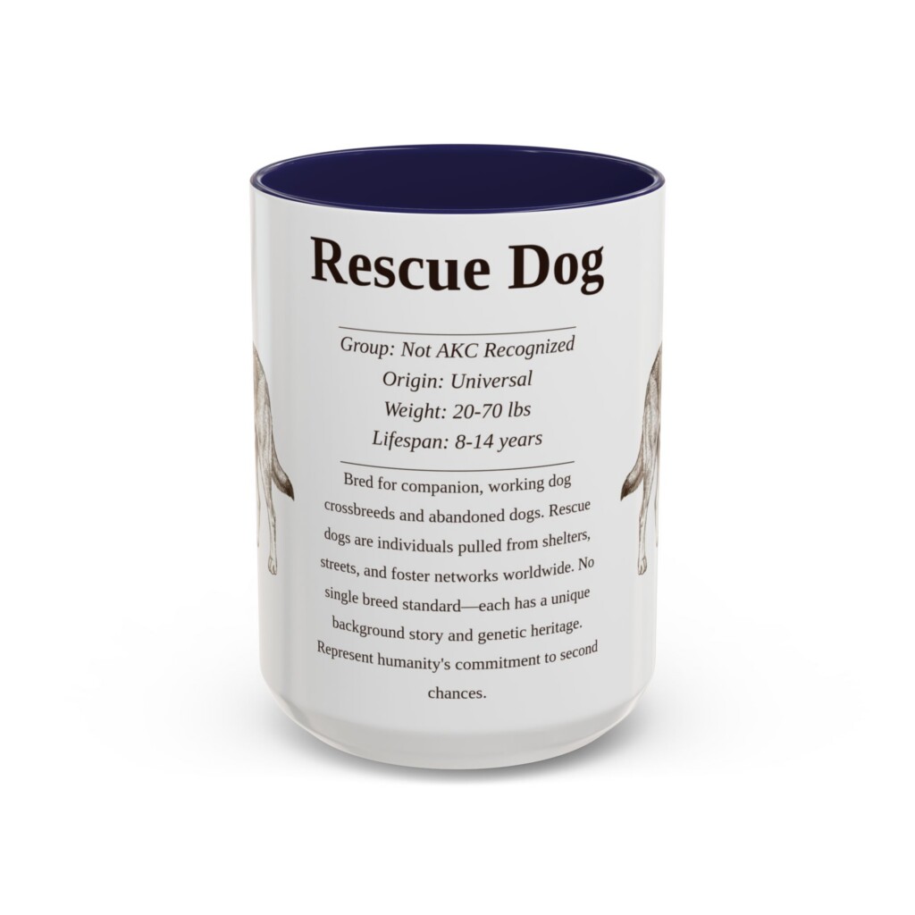 15oz Rescue Dog Mug, Illustrated Dog Breed Facts Coffee Mug, Vintage Dog Keepsake Gift