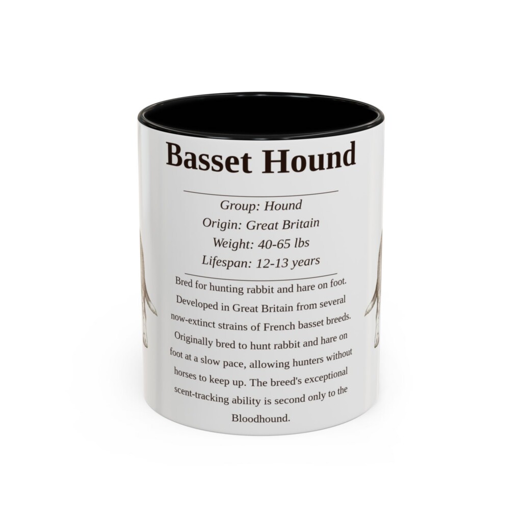 11oz Basset Hound Mug, Black, front view