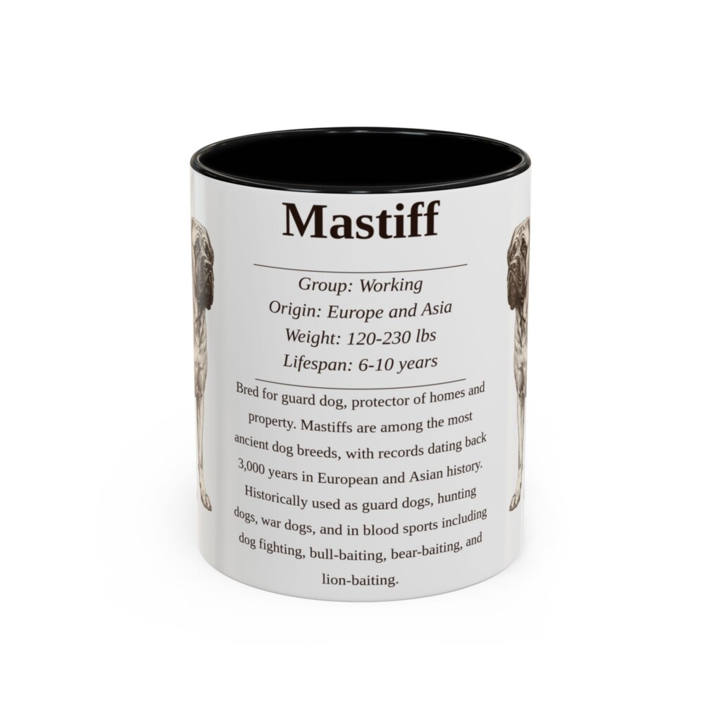 11oz Mastiff Mug, Illustrated Dog Breed Facts Coffee Mug, Vintage Dog Keepsake Gift