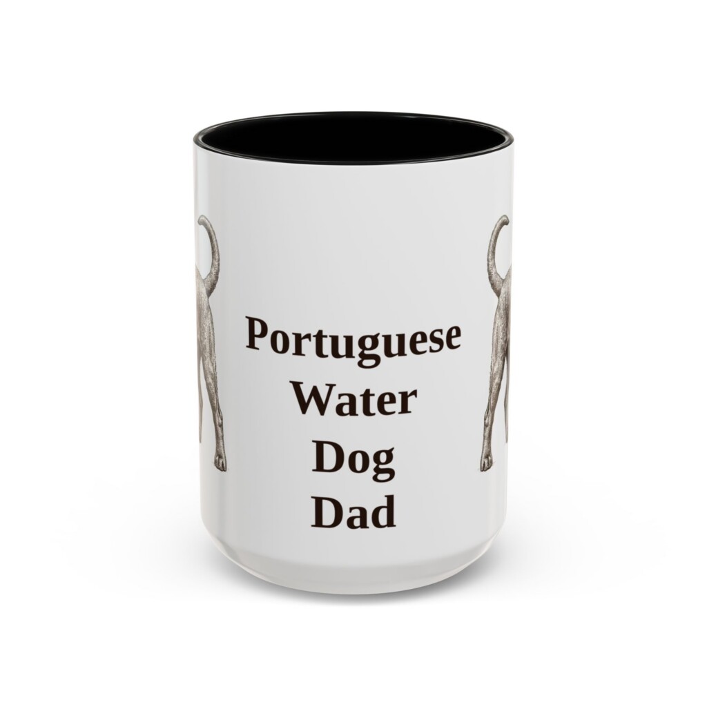 15oz Portuguese Water Dog Dog Dad Mug, Vintage Sketch Coffee Mug, Dog Dad Gift