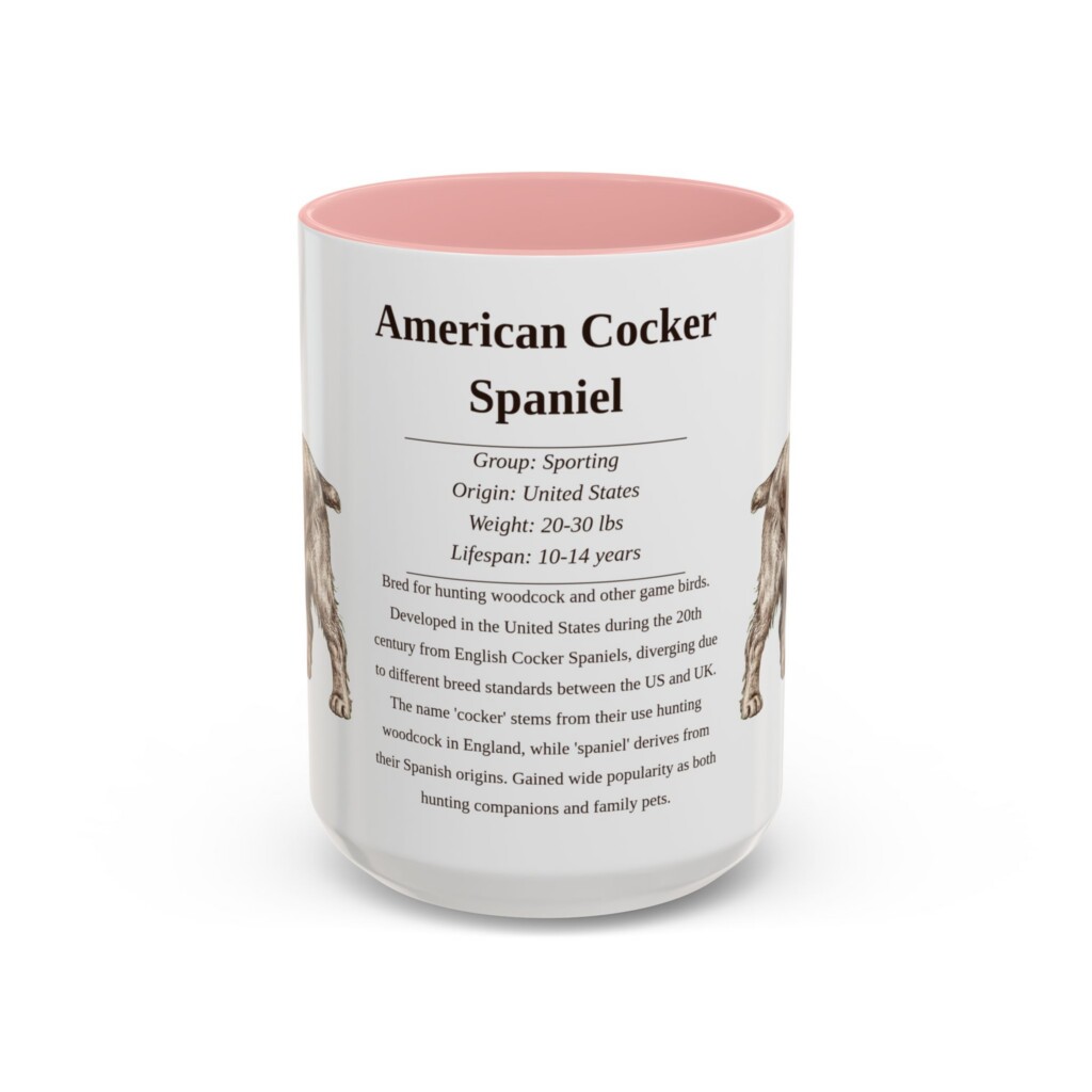 15oz American Cocker Spaniel Mug, Yellow, front view
