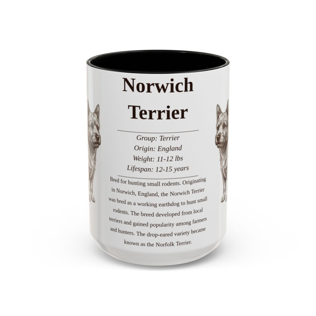 15oz Norwich Terrier Mug, Illustrated Dog Breed Facts Coffee Mug, Vintage Dog Keepsake Gift