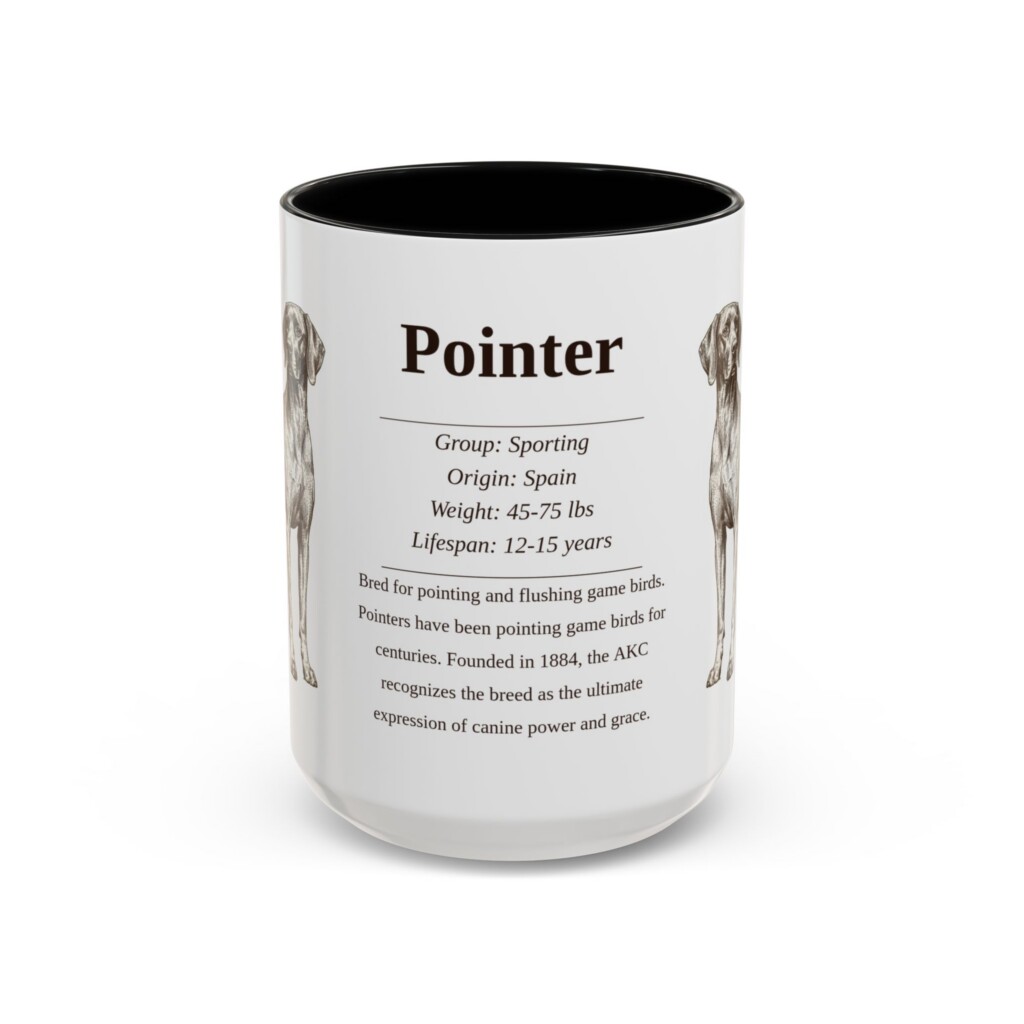 15oz Pointer Mug, Illustrated Dog Breed Facts Coffee Mug, Vintage Dog Keepsake Gift