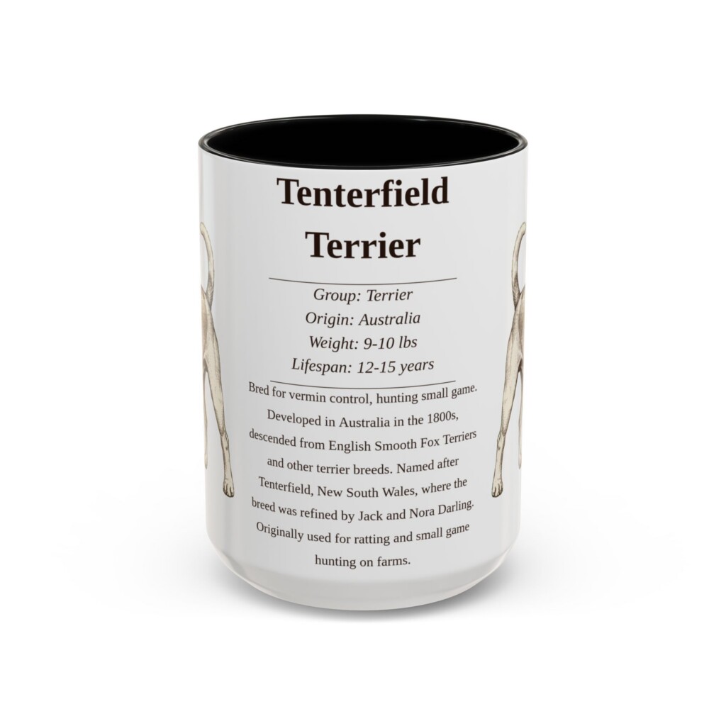 15oz Tenterfield Terrier Mug, Illustrated Dog Breed Facts Coffee Mug, Vintage Dog Keepsake Gift