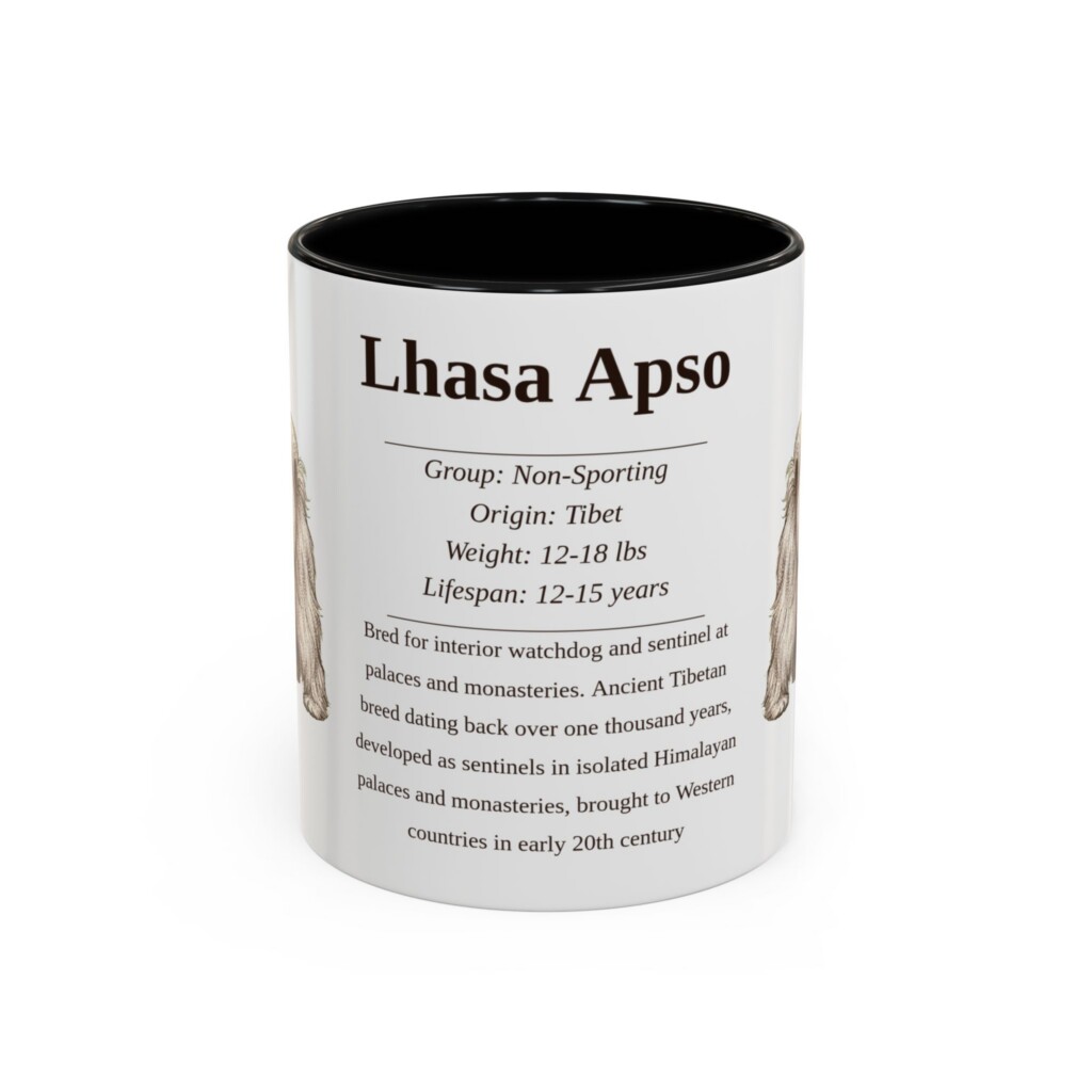 11oz Lhasa Apso Mug, Illustrated Dog Breed Facts Coffee Mug, Vintage Dog Keepsake Gift