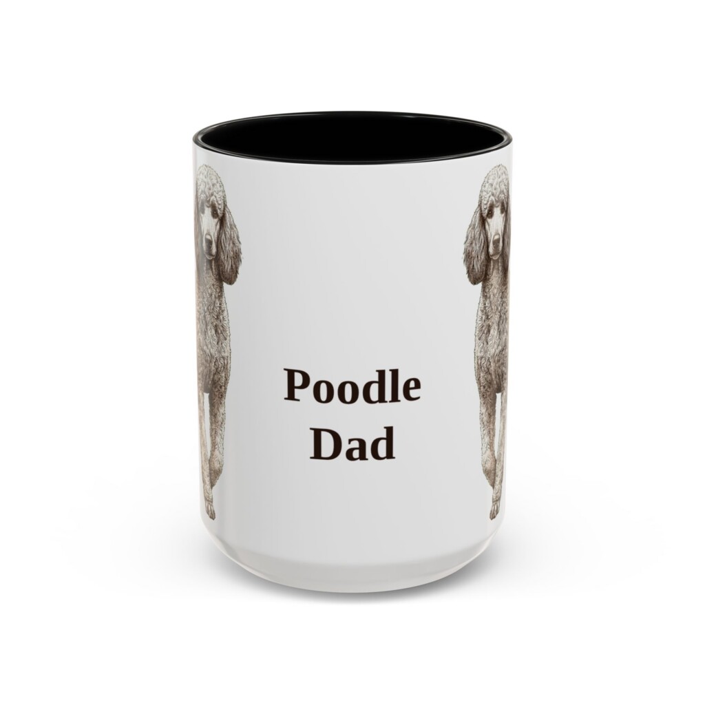 15oz Poodle Dog Dad Mug, Vintage Sketch Coffee Mug, Dog Dad Gift