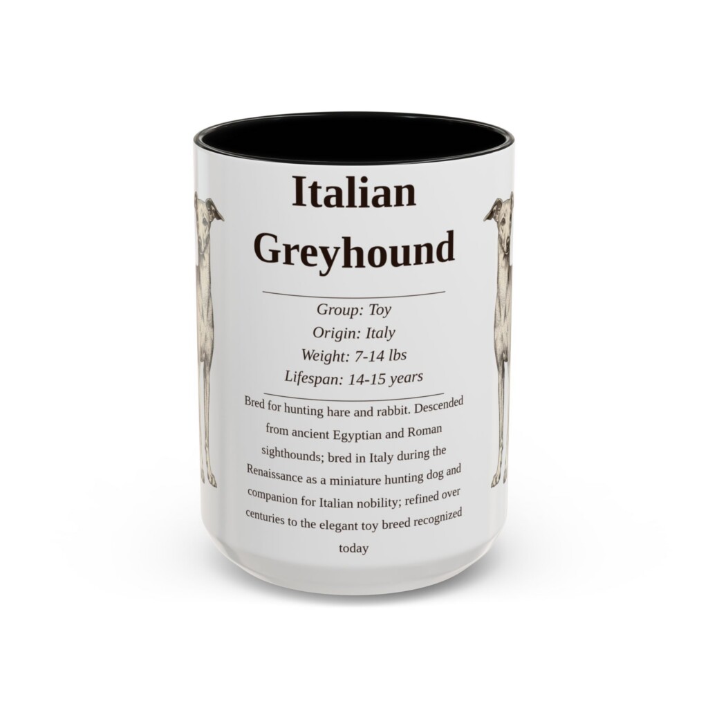 15oz Italian Greyhound Mug, Illustrated Dog Breed Facts Coffee Mug, Vintage Dog Keepsake Gift