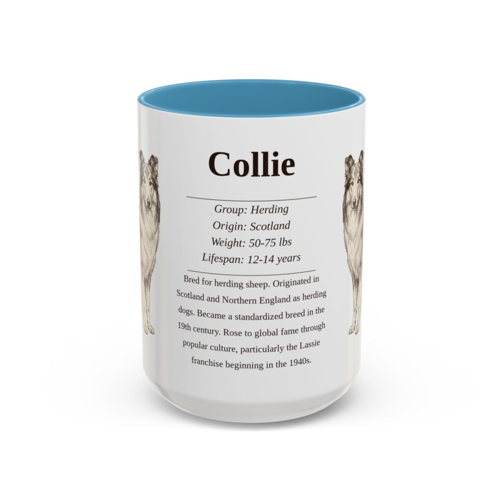 15oz Collie Mug, Light Blue, front view