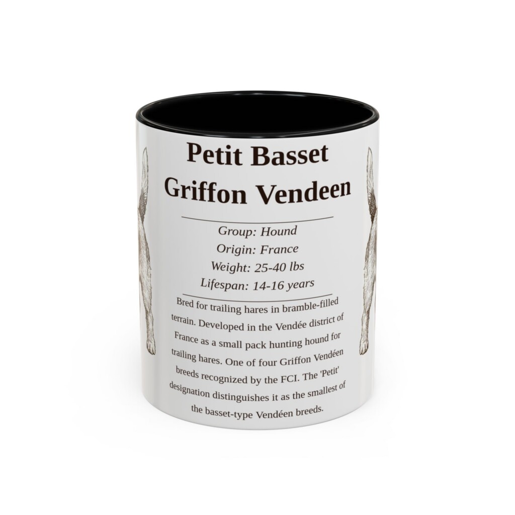 11oz Petit Basset Griffon Vendeen Mug, Illustrated Dog Breed Facts Coffee Mug, Vintage Dog Keepsake Gift