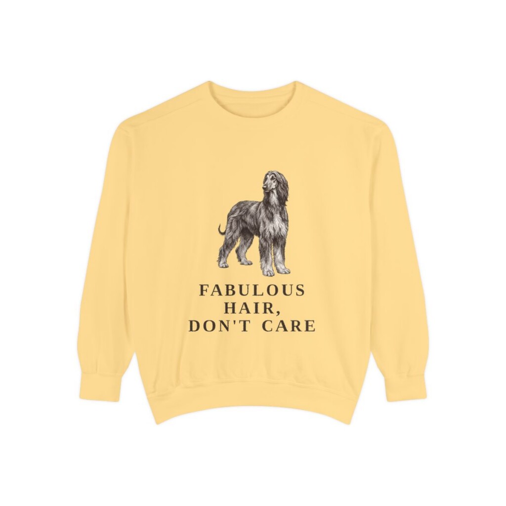 Afghan Hound Humor Sweatshirt, Butter, front view